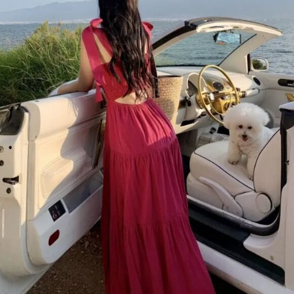 Ribbon Accent Open Back Midi Dress Pink – XXS - Picture 4 of 10